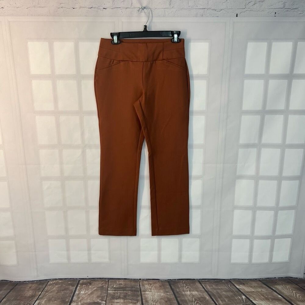 New York & Company NWT Brown Orange Ponte Knit Jersey Faux Look Dress Pant Small